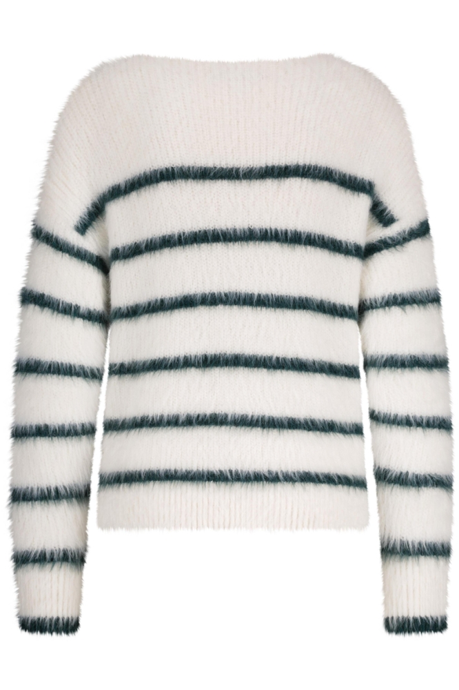 FUZZY SWEATER AND STRIPE SRB4616 ECRU/PINE